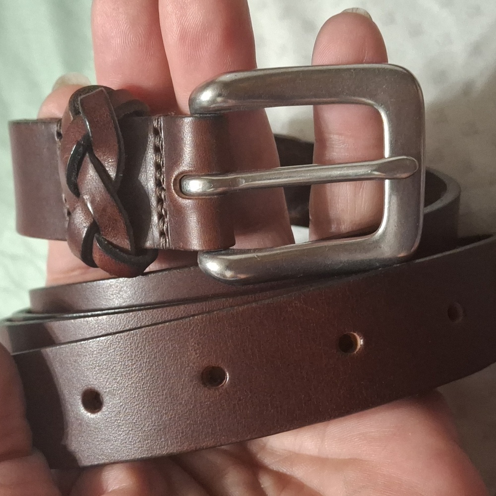 Eddie Bauer Women's Brown Leather Belt with Silver Buckle